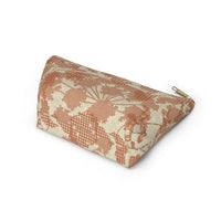 Floral Plaid Accessory Pouch w T-bottom in Orange